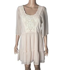 Romeo & Juliet Couture Babydoll Dress Womens Medium Pink White Embroidered